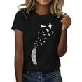 Women TShirts Ladies Feather Print Pattern Round Neck Short Sleeve