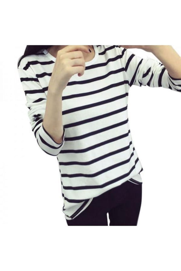 Women T-Shirts Long Sleeve Striped O-neck Casual T Shirt Cotton Elegant Ladies Tops