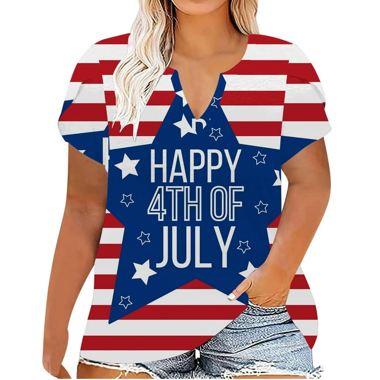 Women T-Shirts Loose Large Size Independence Day Printed Short