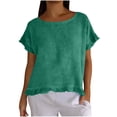 thumbnail image 1 of Women T Shirts Short Sleeve Solid Cotton Linen Tops Round Neck Casual Shirt Tops Comfortable Shirts, 1 of 8