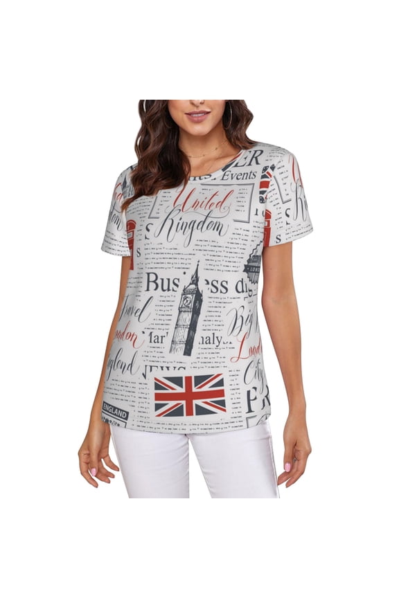 Women T Shirts Short Sleeve Summer Crew Neck Tee Tops, Uk And London British Vintage Newspaper