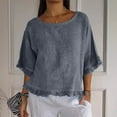 thumbnail image 1 of Women T Shirts Summer Tops Solid Cotton and Linen Ruffle Pleated Hem Tops Round Neck Casual Shirt Tops Comfortable Shirts, 1 of 8