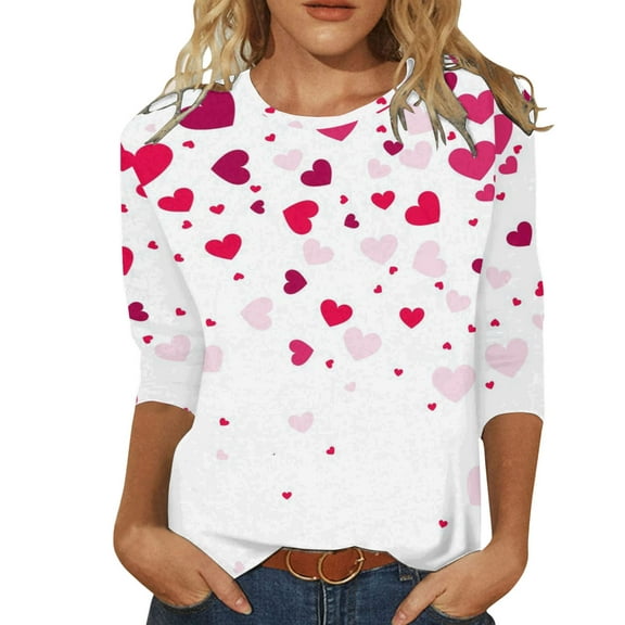 Women T Shirts Valentine's Day Love Print Crewneck Three Quarter Sleeve T Shirt for Women Soft Cozy Casual Top K L
