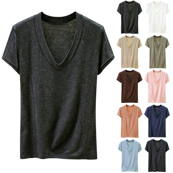 Women T Shirts Women Fashionable V Neck Short Sleeve T Shirt Light Blue XXXL