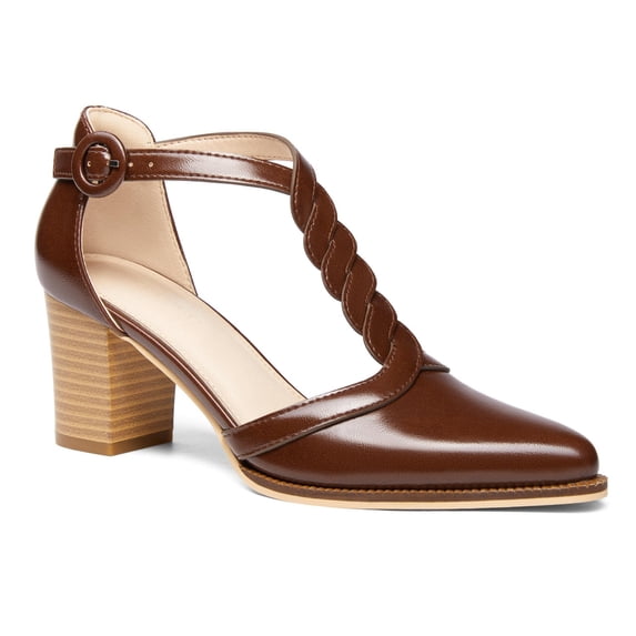 Women T-Strap Dress Shoes with Block Heels Low-Cut Sandals with Stacked Block Heels