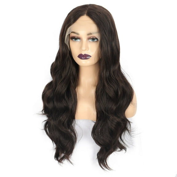 Women T-shaped Front Lace Wig Headband Brazilian Women Wavy Long Curly Hair Synthetic Fiber Wig