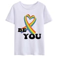 thumbnail image 1 of Women T-shirt Funny LGBT Rainbow Heart Be You Print T-shirts Women Men Summer Unisex Casual Short Sleeve Round Neck Tops, 1 of 4