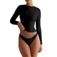 thumbnail image 1 of Women T-shirt Long Sleeve Crew Neck Solid Color Slim Fit Ladies Fall Tops Streetwear, 1 of 5