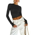 thumbnail image 1 of Women T-shirt, Long Sleeve Solid Slim Crop Top with Thumb Holes, 1 of 5