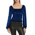 thumbnail image 1 of Women T-shirt Long Sleeve Square Neck Pleated Solid Slim Fit Ladies Tops Streetwear, 1 of 9