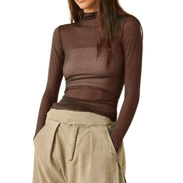 トップス SLIGHT VOGUE Sheer Long Sleeve T-shirt soft sheer long sleeve top - Light Mole | Weekday WW