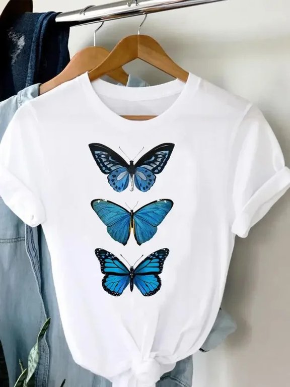 Women T-shirt Summer Short Sleeve Print Clothes Graphic T Shirt Feather Painting Bird Clothing Fashion Female Top