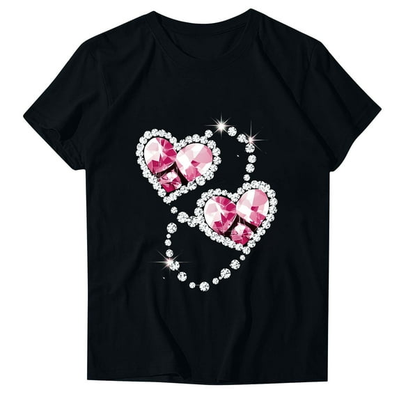 Women T-shirts Love Hearts Printed Short Sleeve Tops Crew Neck Tshirts Valentine's Day Shirts Casual Graphic Tees (S, Black 11)