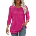 thumbnail image 1 of Women T-shirts Solid Color Round Neck 3/4 Sleeves Shirt Fall Winter Casual Loose Blouses Comfortable Lightweight Fashion Tunic Tops Cotton Tees Size S-3XL, 1 of 6