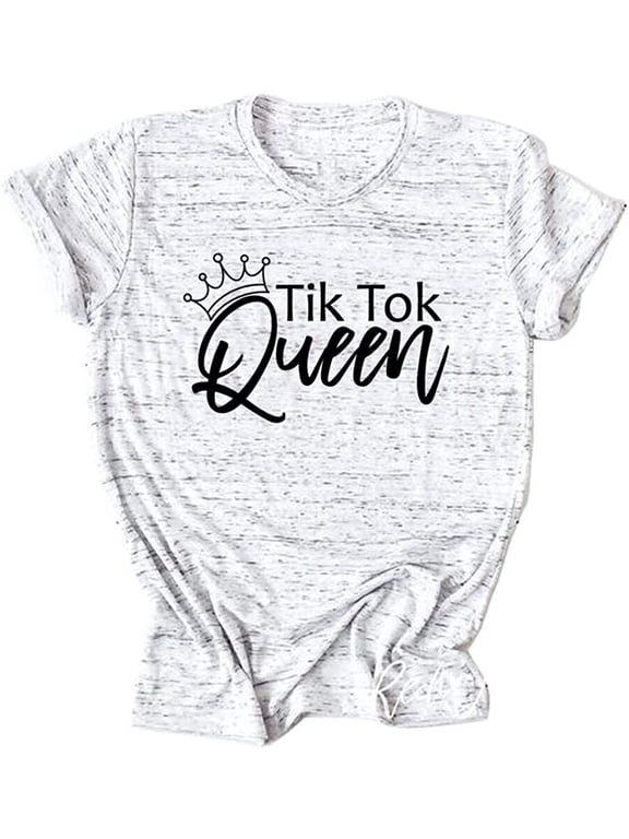Women TIK Tok Queen Shirt Cute O-Neck Short Sleeve Tee Tops Blouse