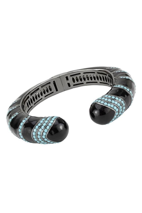 Women TIN Cobalt Black Brass Bangle with Top Grade Crystal in Turquoise - 6.75 in.