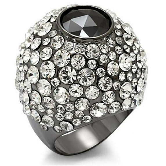 Women TIN Cobalt Black Brass Ring with AAA Grade CZ in Black Diamond - Size 7