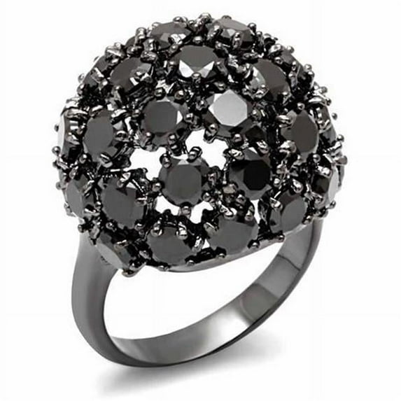 Women TIN Cobalt Black Brass Ring with AAA Grade CZ in Jet - Size 6