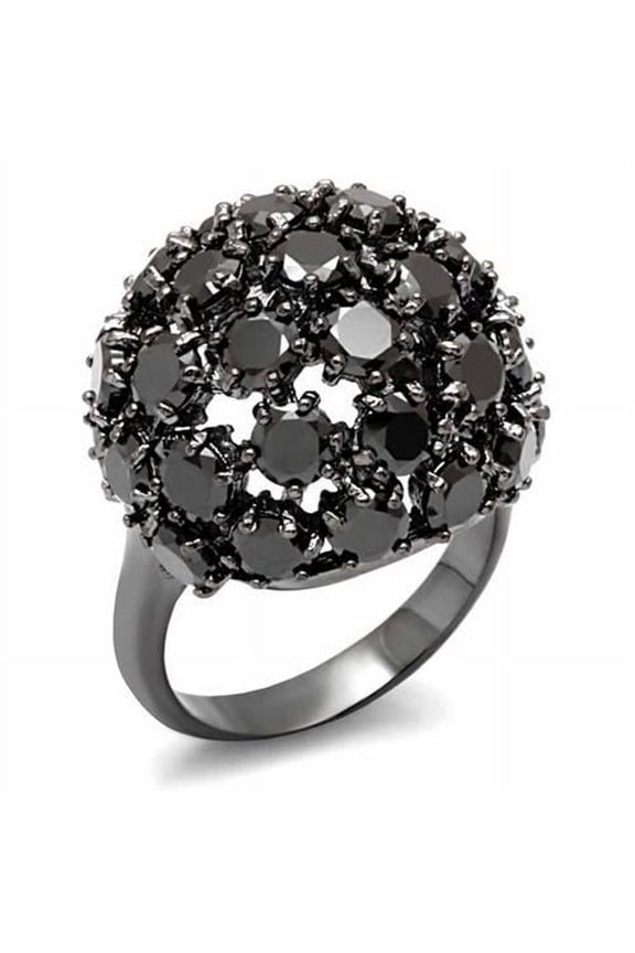 Women TIN Cobalt Black Brass Ring with AAA Grade CZ in Jet - Size 9