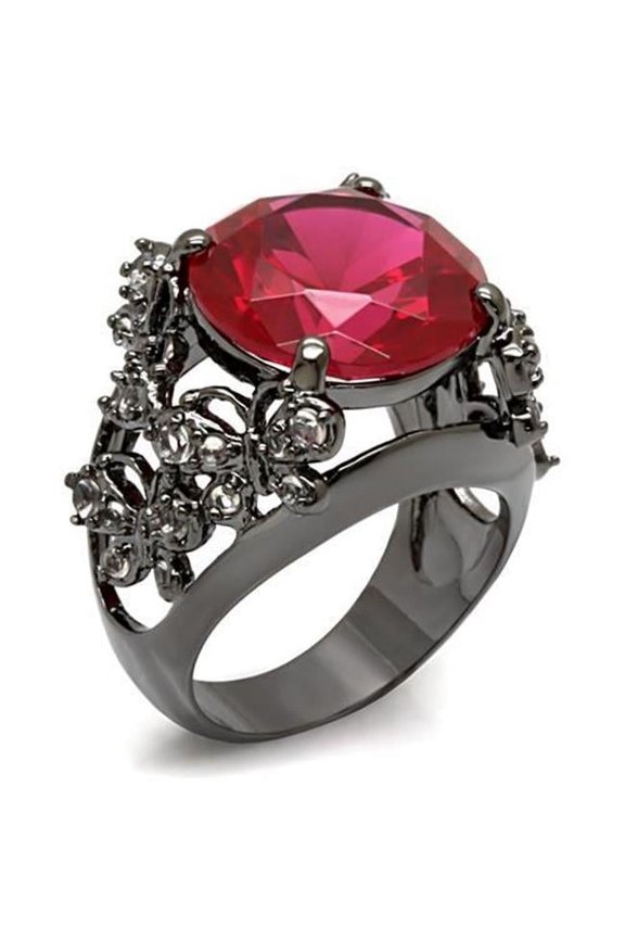 Women TIN Cobalt Black Brass Ring with AAA Grade CZ in Ruby - Size 10