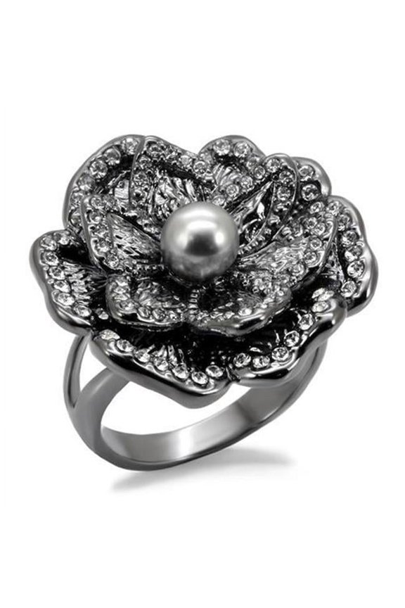 Women TIN Cobalt Black Brass Ring with Synthetic in Light Gray - Size 10