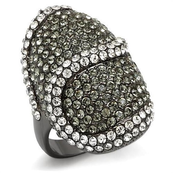 Women TIN Cobalt Black Brass Ring with Top Grade Crystal in Black Diamond - Size 9