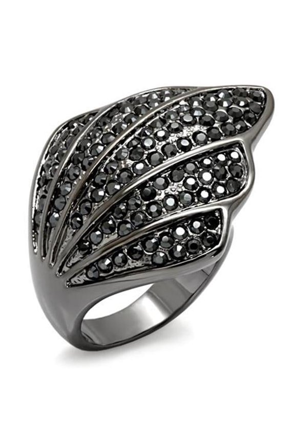 Women TIN Cobalt Black Brass Ring with Top Grade Crystal in Jet - Size 8