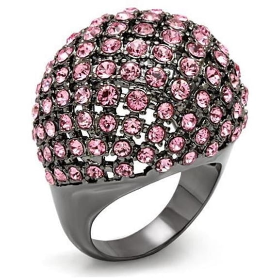 Women TIN Cobalt Black Brass Ring with Top Grade Crystal in Light Rose - Size 9