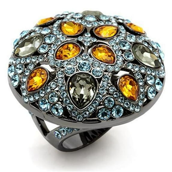Women TIN Cobalt Black Brass Ring with Top Grade Crystal in Multi Color - Size 10