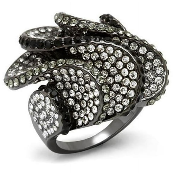 Women TIN Cobalt Black Brass Ring with Top Grade Crystal in Multi Color - Size 7