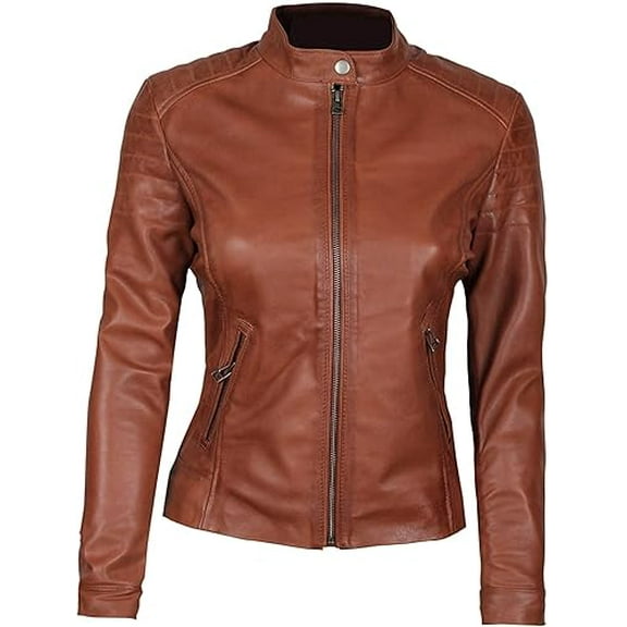 Women Tan Leather Jacket Coat Genuine Lambskin Pure Leather Biker Jacket W511