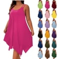 thumbnail image 1 of Women Tank Dress Fashion Plain Flowy Plus Size Handkerchief Hem Summer Solid Color Beach Vacation Casual V Neck Loose Sleeveless Beach Mini Dresses for Curvy Women, 1 of 8