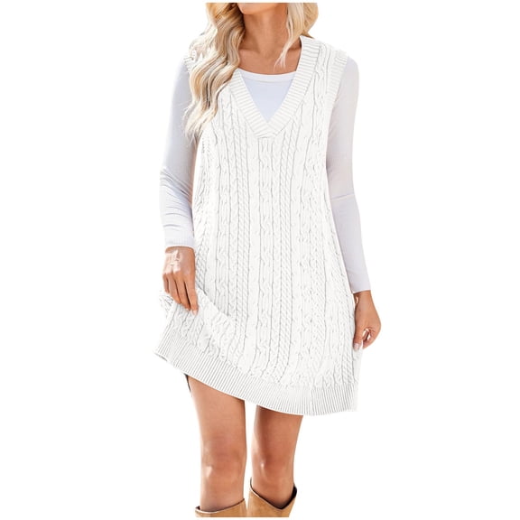 Women Tank Dress Sweater Skirts Vneck Ribbed Dresses Comfy Spring Sleeveless Skirt Casual Loose