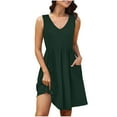 thumbnail image 1 of Women Tank Dresses Casual Loose Daily V-Neck Sleeveless Solid Color Sundresses with Pockets for Women Beach Fashion Green L, 1 of 8