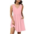 thumbnail image 1 of Women Tank Dresses Casual Loose Daily V-Neck Sleeveless Solid Color Sundresses with Pockets for Women Beach Fashion Pink XL, 1 of 8