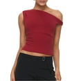 thumbnail image 1 of Women Tank Top Elegant Sleeveless Crop Tops One-shoulder Solid Color Camisole Slim Fit Tshirts Summer Clubwear, 1 of 8