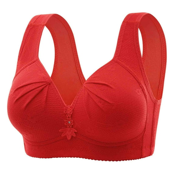Women Tank Top Everyday Bra Wirefree Jacquard Pleated Front Shaping Brasier Comfort Supportive Workout Daily Bralette, Red, XL