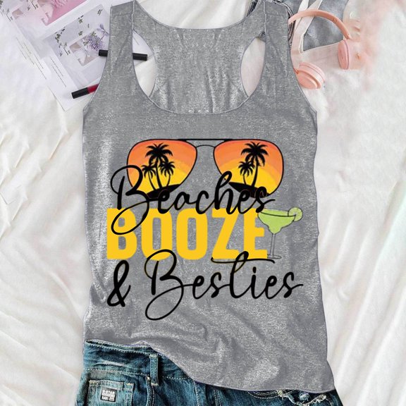 Women Tank Top Letter Graphic Print I Shaped Racerback Tank Top Womens Cami Grey M