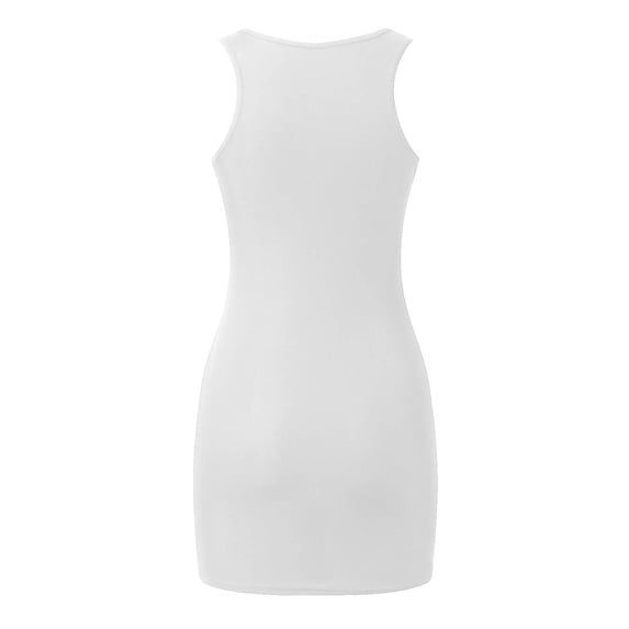 Women Tank Top Ribbed Crew Neck Sleeveless Basic Bodycon Dress Womens Cami White S