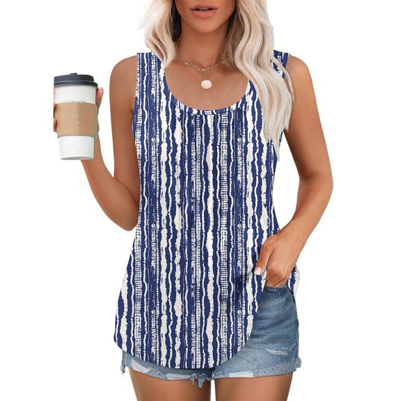 Women Tank Top Round Neck Casual Summer Tops Loose Fit Sleeveless T Shirts Trendy Crewneck Tees Multicolor,Size 2XL