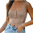 thumbnail image 1 of Women Tank Top Sleeveless Basic Fitted Crop Top Buttons Shirts Summer Slim Tee Top, 1 of 8
