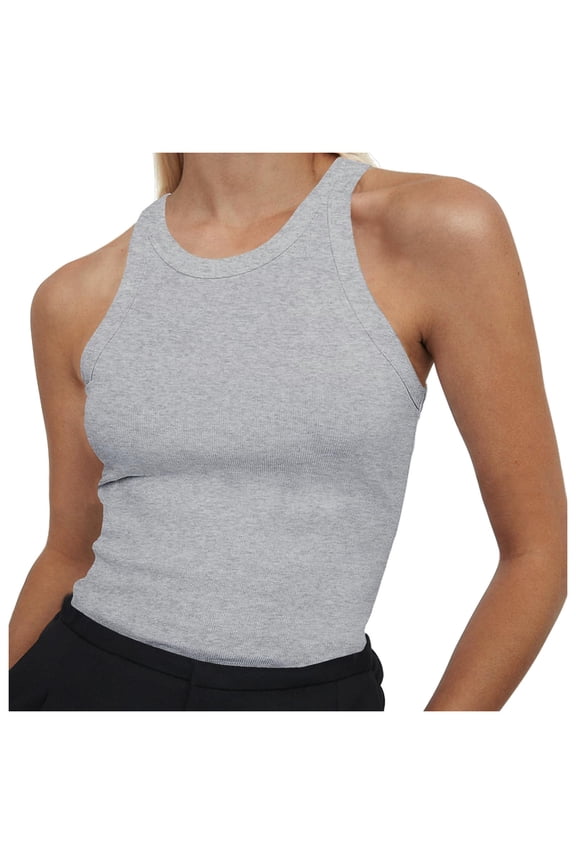 Women Tank Top Sleeveless Cotton Ribbed Racerback High Neck Polyester Workout Basic Layer Wear