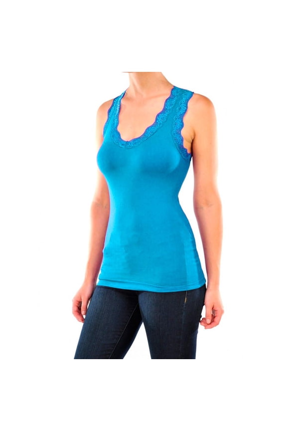 Women Tank Top Sleeveless Seamless Racerback Nylon Spandex Workout One Size Blue