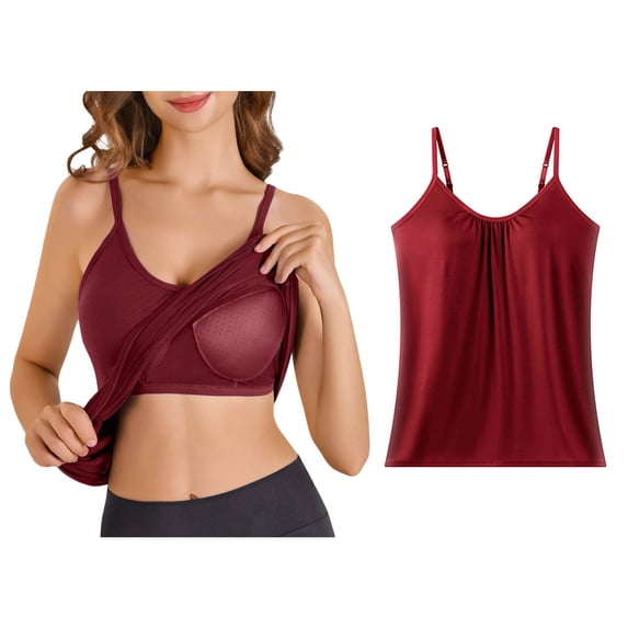 Women Tank Top Sleeveless Spaghetti Strap Built in Bra Top Fitted Workout Tanks Womens Gym Clothes