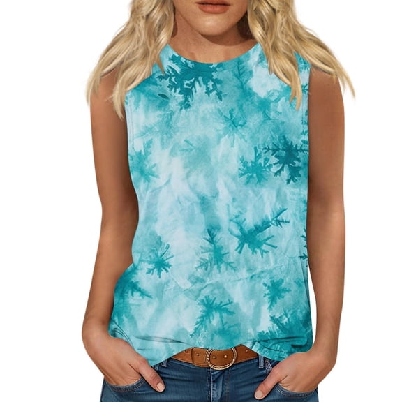Women Tank Top Tie Dye Sleeveless Vest Loose Tunic Tshirt Basic Camis Tee Summer Plus Size Camisole