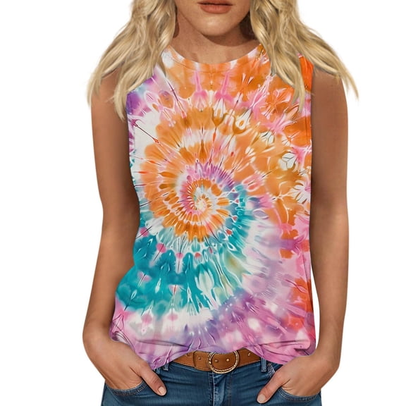 Women Tank Top Tie Dye Sleeveless Vest Loose Tunic Tshirt Basic Camis Tee Summer Plus Size Camisole