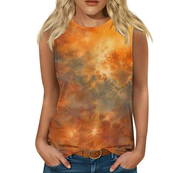 Women Tank Top Tie Dye Sleeveless Vest Loose Tunic Tshirt Basic Camis Tee Summer Plus Size Camisole