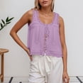 thumbnail image 1 of Women Tank Tops Lace Patchwork Slim Fit Cami Round Neck Button Detail Womens Cami Purple M, 1 of 5