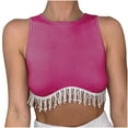 thumbnail image 1 of Women Tank Tops Ladies Sequin Tassel Sexy Vest Top Dance Club Sparkle Cami Swing Vest Clubwear Evening Party Glitter Strappy Tank Tops Y2K Cropped T Shirts, 1 of 3