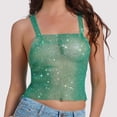 thumbnail image 1 of Women Tank Tops Rhinestone Square Neck Straps Sparkly Sleeveless Crop Club Top Womens Cami Green M, 1 of 6